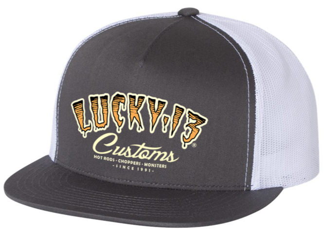 lucky 13 The TIGER CUSTOM poplin/mesh snapback trucker cap with transfer by Lucky 13 CHARCOAL/WHITE – Lucky13apparel