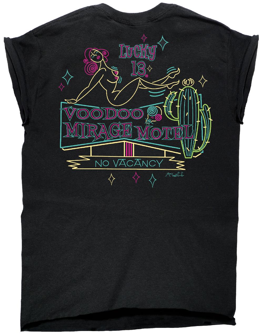 lucky 13 The VOODOO MIRAGE custom capped sleeve women’s tee Black – Lucky13apparel