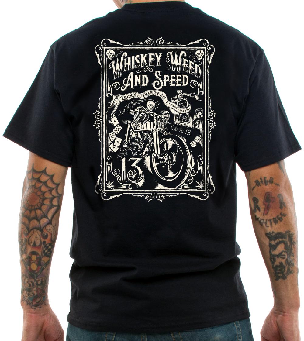 Lucky 13 The WHISKEY WEED & SPEED Men’s Short Sleeve Tee Shirt By Lucky 13 Black – Lucky13apparel