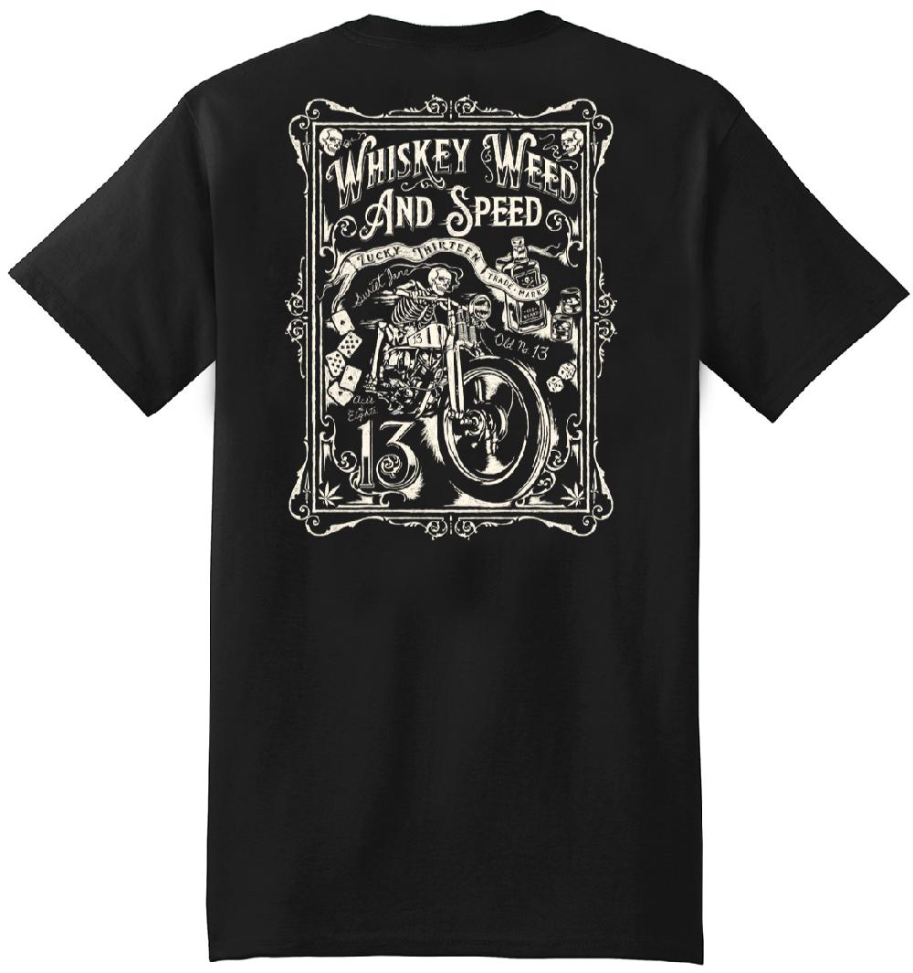 lucky 13 The WHISKEY WEED & SPEED Men’s Short Sleeve Tee Shirt By Lucky 13 Black – Lucky13apparel