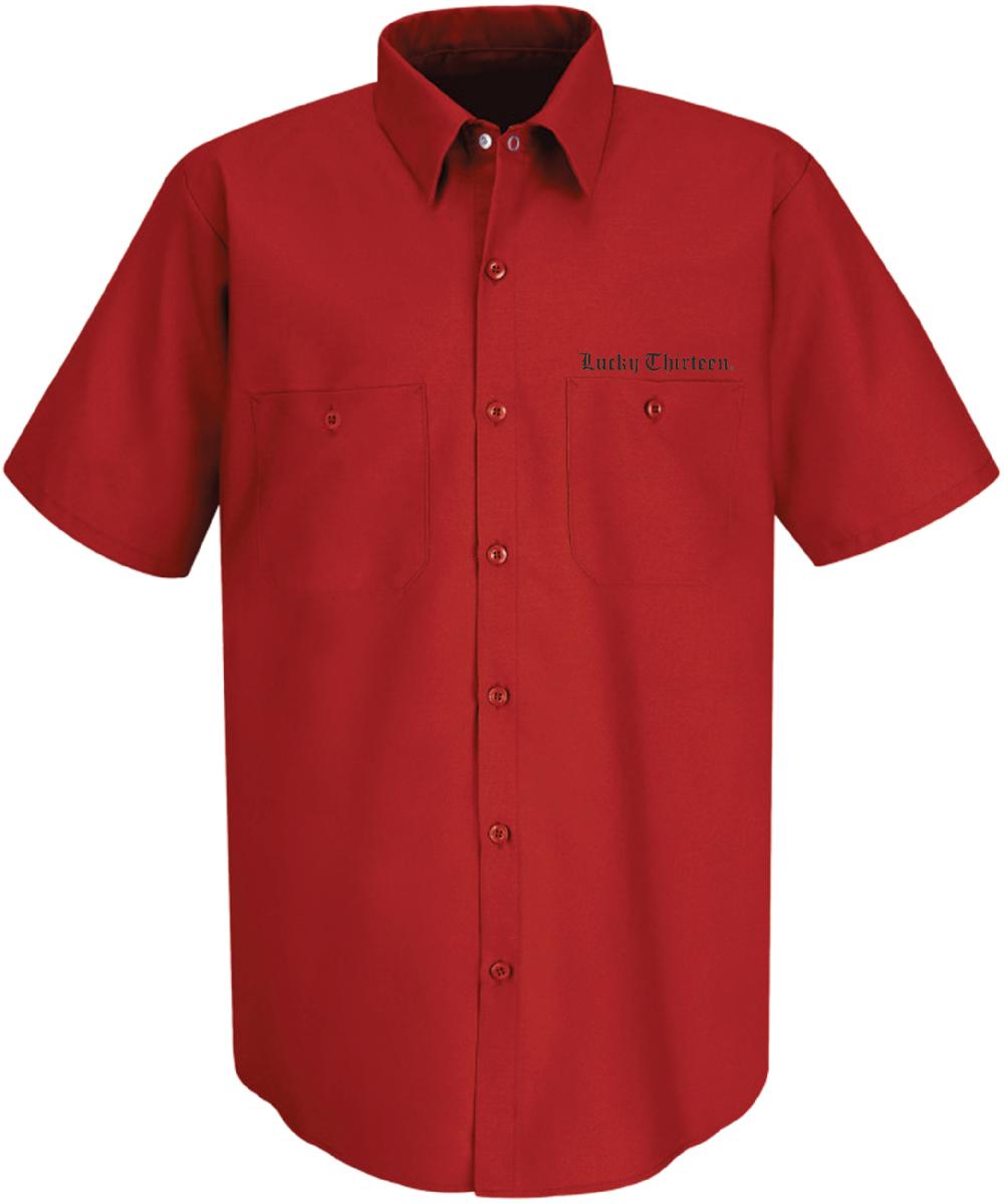 Lucky 13 WINGED SKULLY Men’s Short Sleeve Work Shirt By Lucky 13 Red – Lucky13apparel