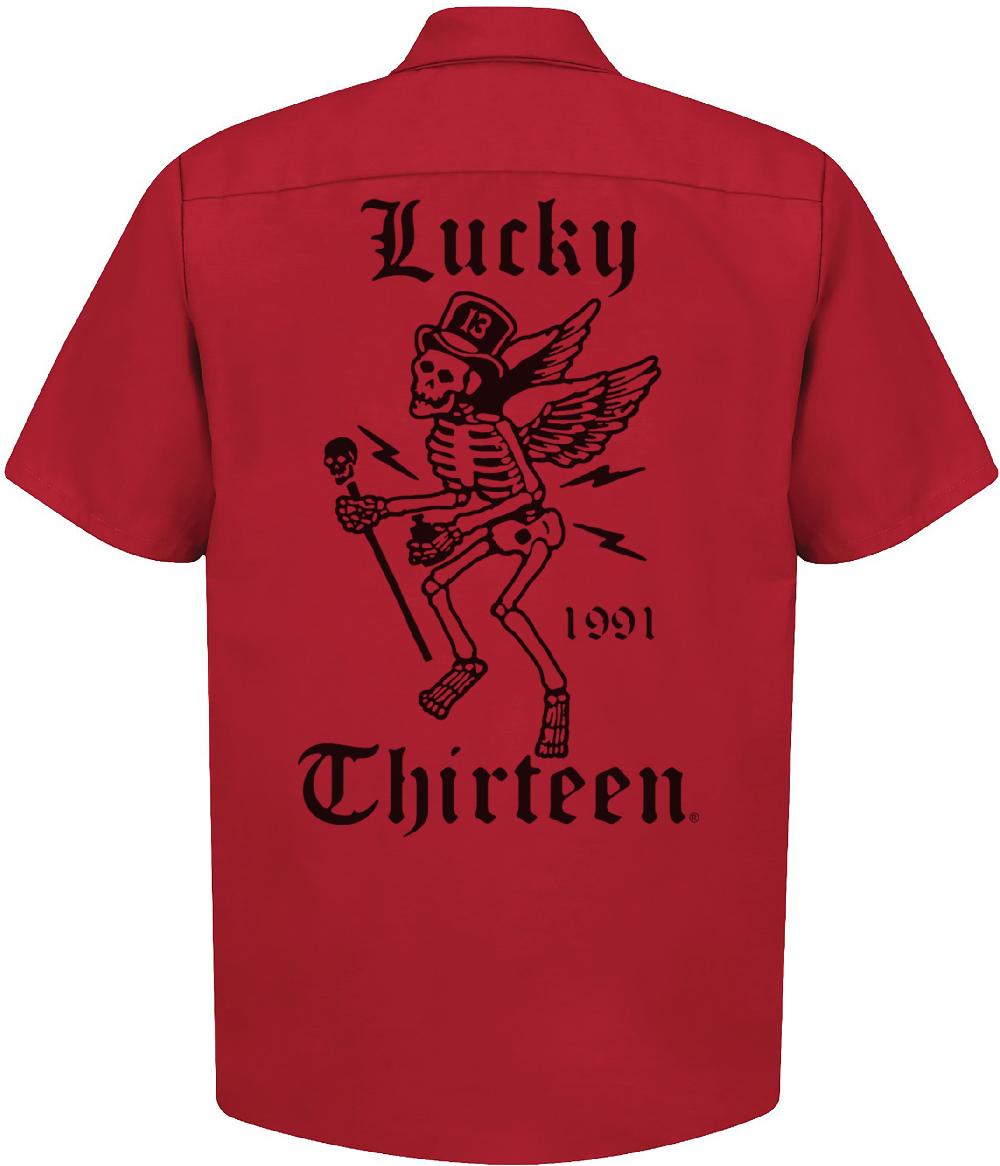 lucky 13 WINGED SKULLY Men’s Short Sleeve Work shirt By Lucky 13 Red – Lucky13apparel