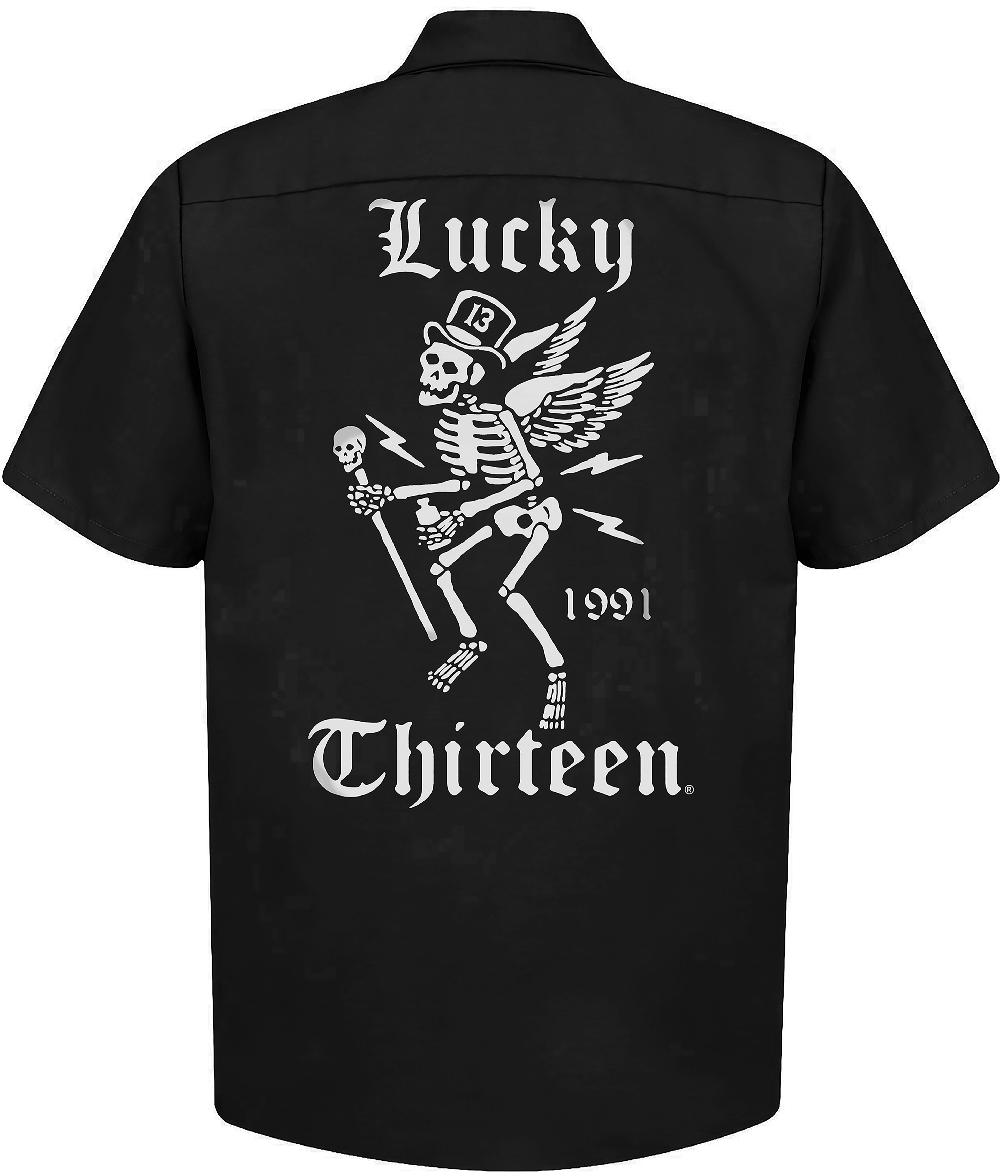 lucky 13 WINGED SKULLY Men’s Short Sleeve Work shirt By Lucky 13 Black – Lucky13apparel