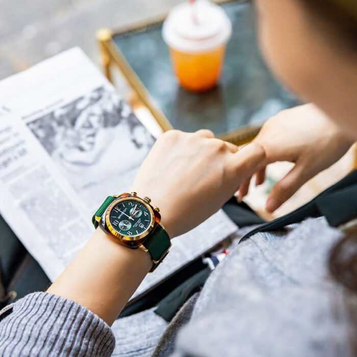 Lucky One Briston Clubmaster Classic Gold Green Watch