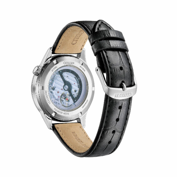 Lucky One Citizen Platform Open Heart Black Leather Watch NH9131-14E