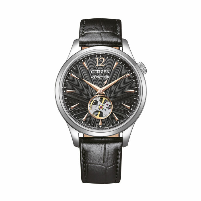 lucky one Citizen Platform Open Heart Black Leather Watch NH9131-14E