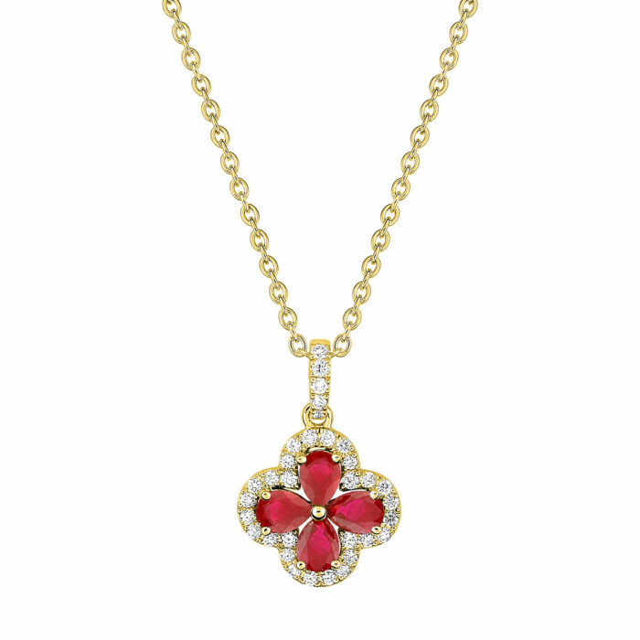 lucky one Ruby Flower Necklace – Yellow Gold