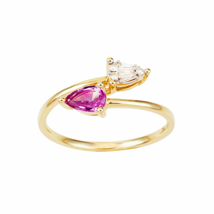 lucky one Toi + Moi Ring – Pink Sapphire Gold