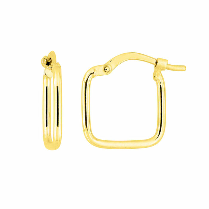 lucky one Square Hoop Earrings – Diameter 10mm in Yellow Gold