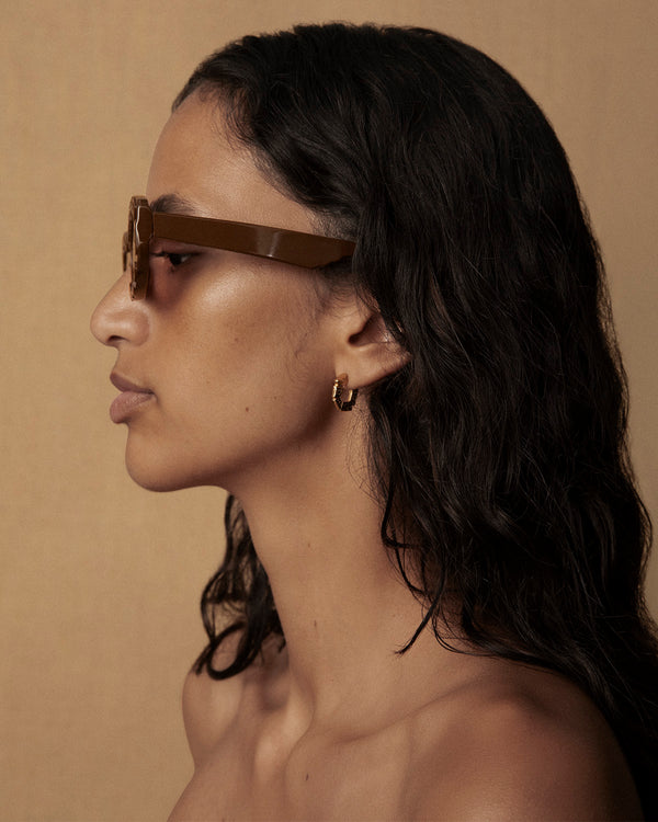 Lucy Folk Draa Embossed Oval Sunglasses