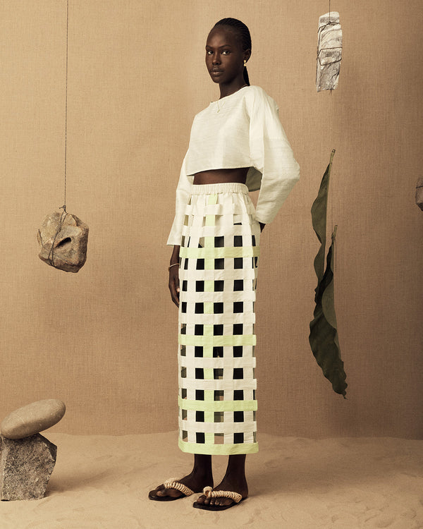 Lucy Folk Silk Grid Skirt