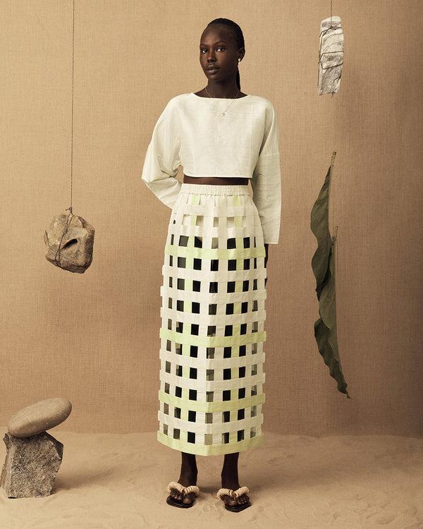 lucy folk Silk Grid Skirt
