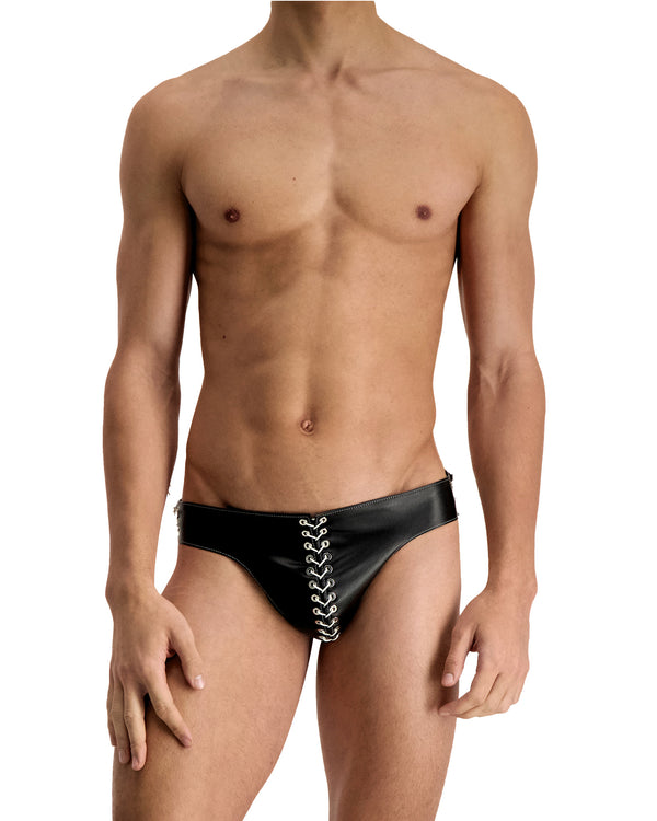 ludovic de saint sernin Black Leather Eyelet Briefs