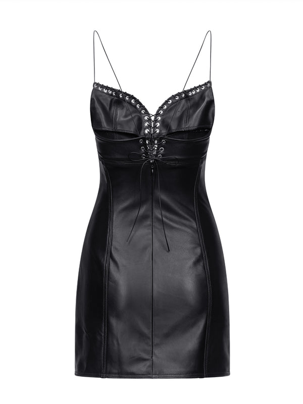 Ludovic De Saint Sernin Cleavage Mini Dress In Leather