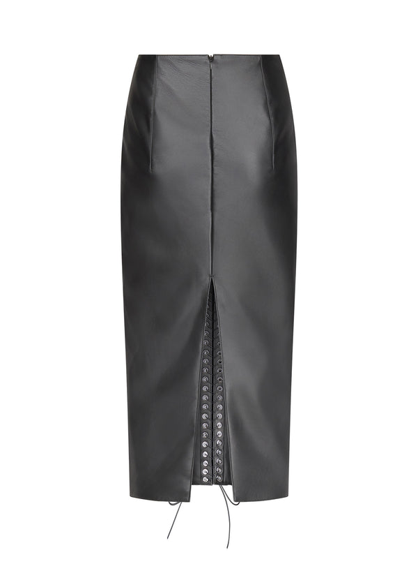 Ludovic De Saint Sernin Lace-Up Pencil Skirt In Leather