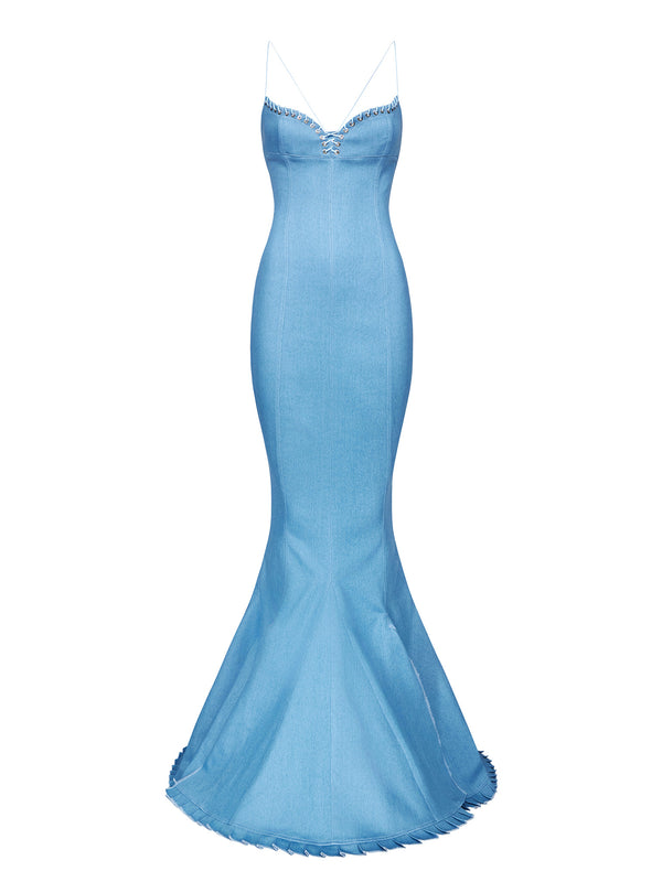 ludovic de saint sernin Mermaid Cleavage Dress in Denim