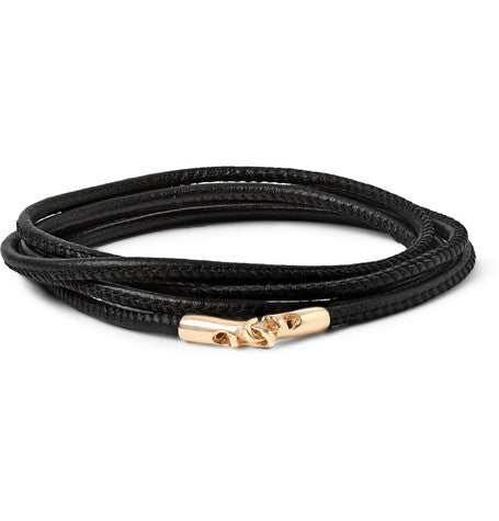 luis morais 14K Yellow Gold Leather Triple Wrap Bracelet