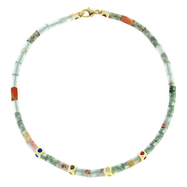 luis morais 4 Gemstone Mini Tetras on Lace Agate Bead Bracelet