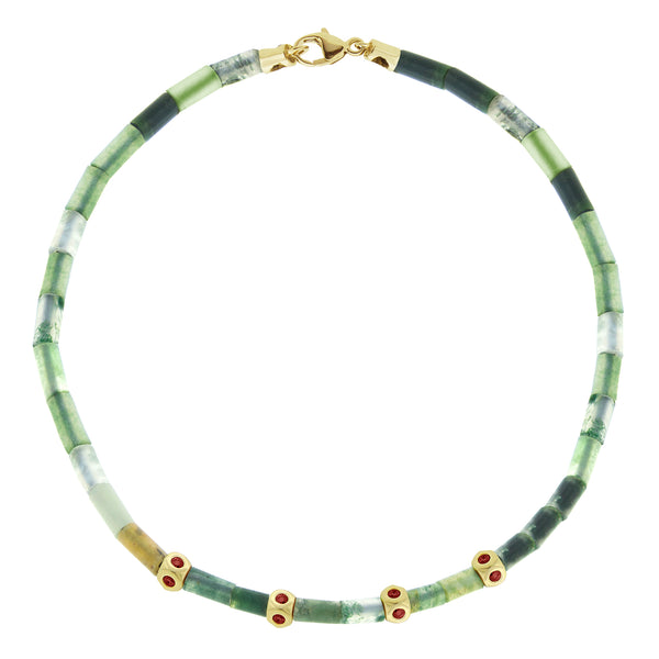 luis morais 4 Ruby Mini Tetras on Moss Agate Bead Bracelet