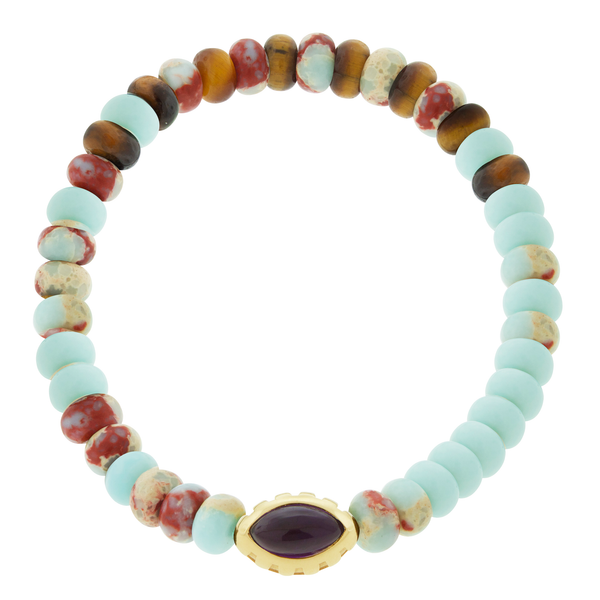 luis morais Amethyst Eye of the Idol Snakeskin Jasper Bead Bracelet