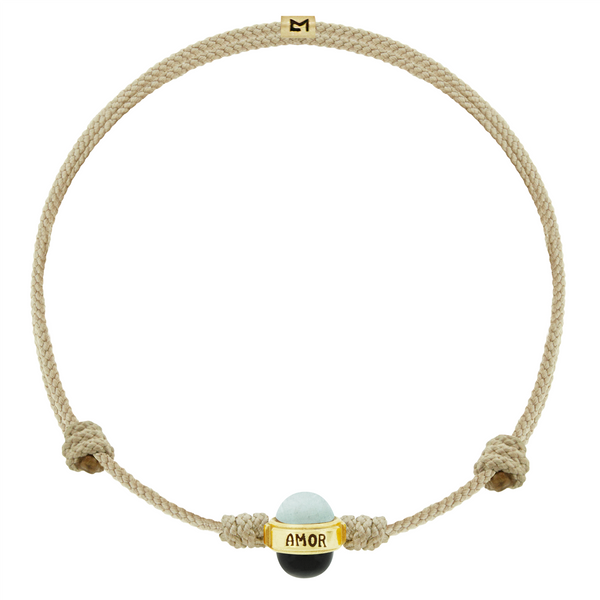 Luis Morais AMOR Cabochon Bead On Taupe Cord Bracelet
