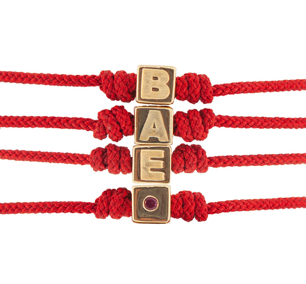 Luis Morais BAE Gold Cube With Ruby On Cord Bracelet