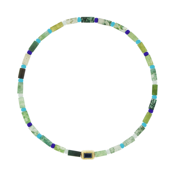 luis morais Baguette Sapphire Corrugated Ingot on Beaded Bracelet