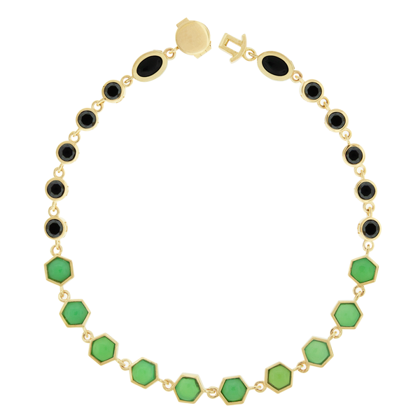 Luis Morais Black Diamond And Chrysoprase Gemstone Gold Bracelet