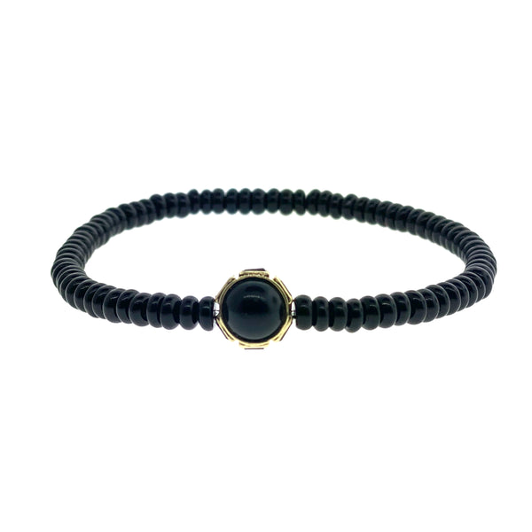 Luis Morais Black Diamond Collar With Cabochons On Onyx Beaded Bracelet