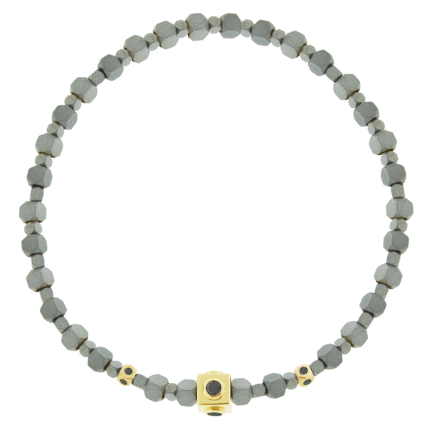 luis morais Black Diamond Lego Cube with Tetras on Silver Hematite Bracelet