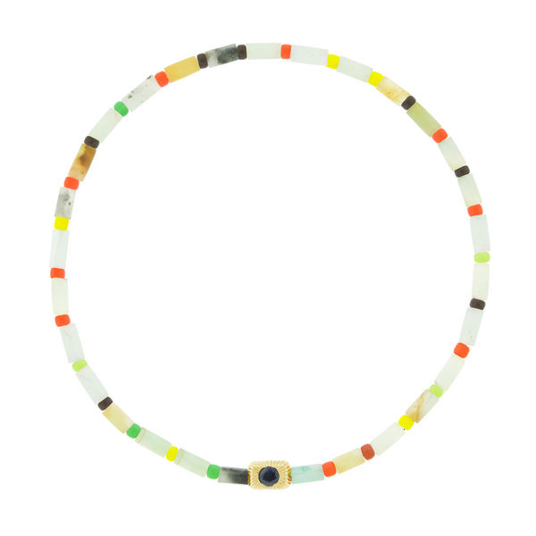 luis morais Blue Sapphire Corrugated Ingot on Beaded Bracelet