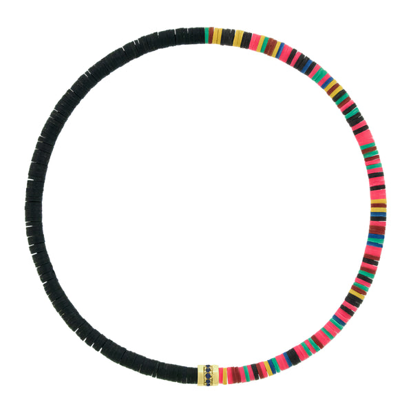 luis morais Blue Sapphire Short Roll on a Black/Multi Vinyl Beaded Bracelet