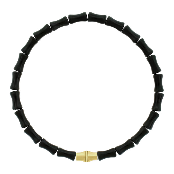 luis morais Canister Bamboo Tube on Black Glass Bead Bracelet