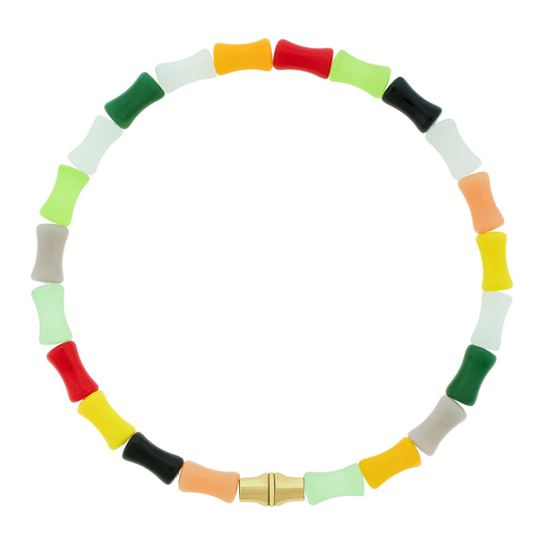 luis morais Canister Bamboo Tube on Multicolor Glass Bead Bracelet