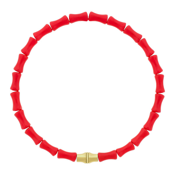 luis morais Canister Bamboo Tube on Red Glass Bead Bracelet