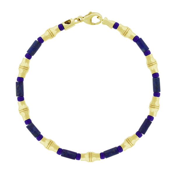 luis morais Canister Bamboo Tubes on Lapis Bead Bracelet with Clasp