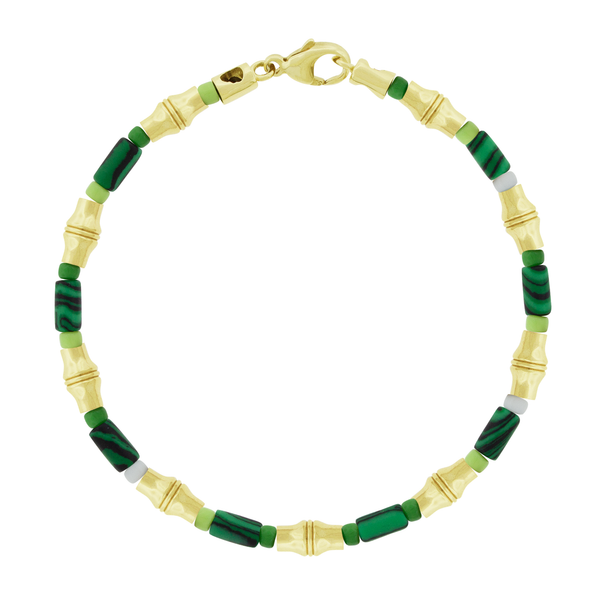 luis morais Canister Bamboo Tubes on Malachite Bead Bracelet with Clasp