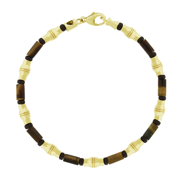 luis morais Canister Bamboo Tubes on Tiger's Eye Bead Bracelet with Clasp