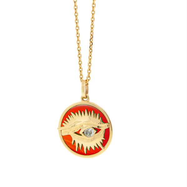 Luis Morais Carnelian Eye Medallion Pendant With A White Diamond