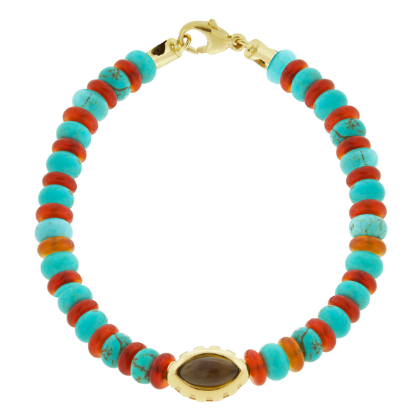 luis morais Citrine Eye of the Idol Carnelian/Turquoise Bead Bracelet with Clasp