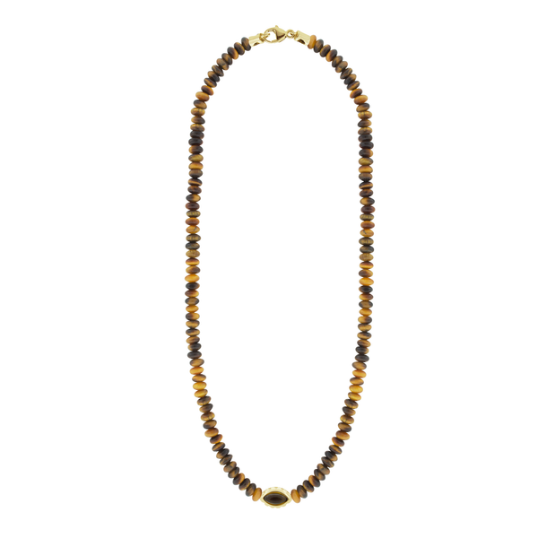 luis morais Citrine Eye of the Idol on Tiger's Eye Beaded Necklace