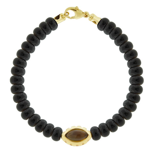 luis morais Citrine Eye of the Idol Onyx Bead Bracelet with Clasp