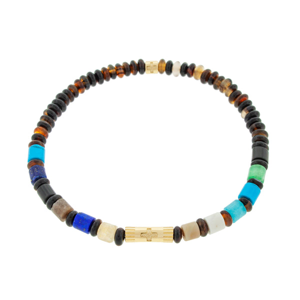luis morais Cross Slim Tube and Short Roll Beaded Bracelet