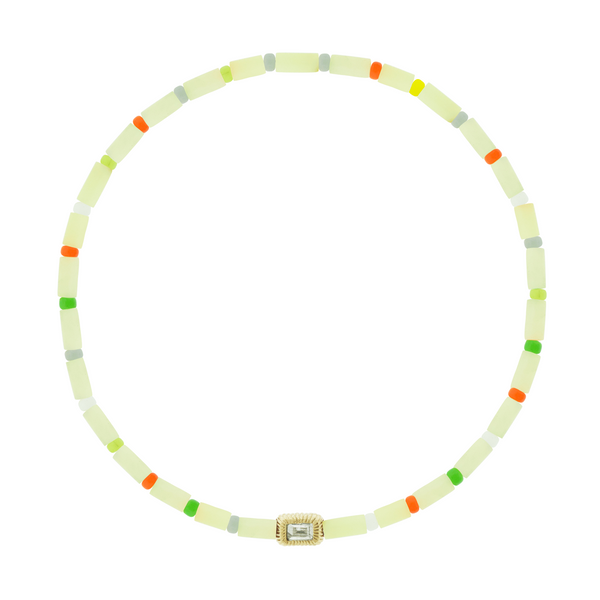 luis morais Diamond Baguette Corrugated Ingot on Beaded Bracelet