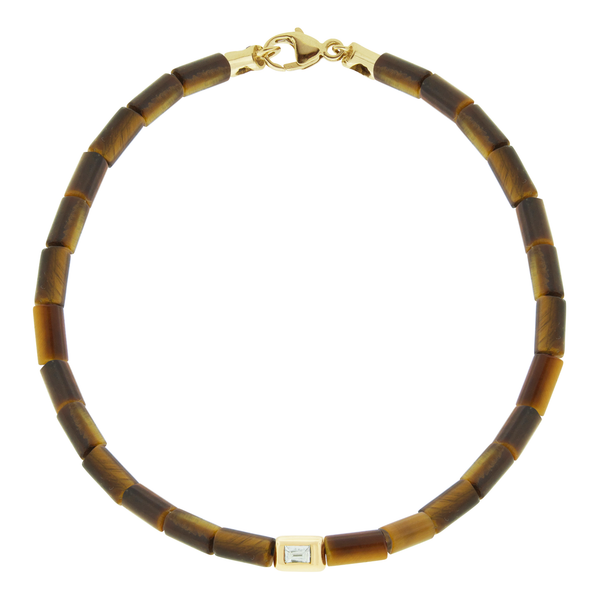 luis morais Diamond Ingot on Tiger's Eye Bracelet with Clasp