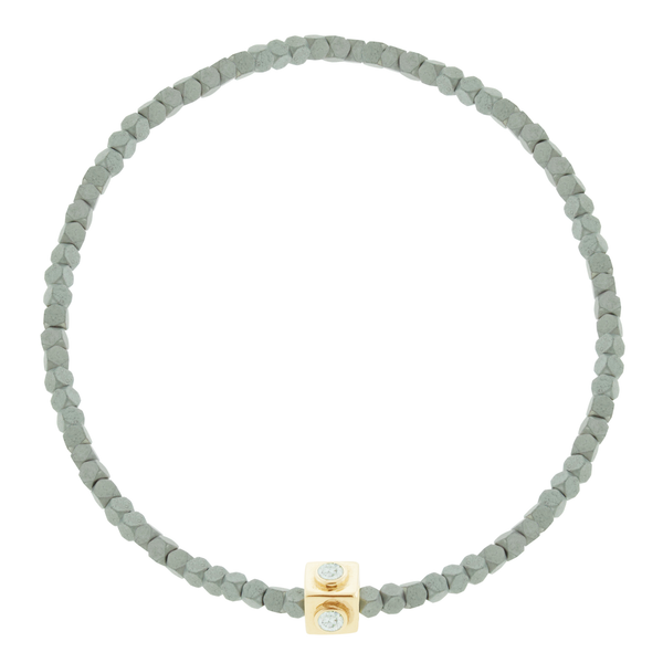 luis morais Diamond Lego Cube on Small Silver Hematite Bead Bracelet