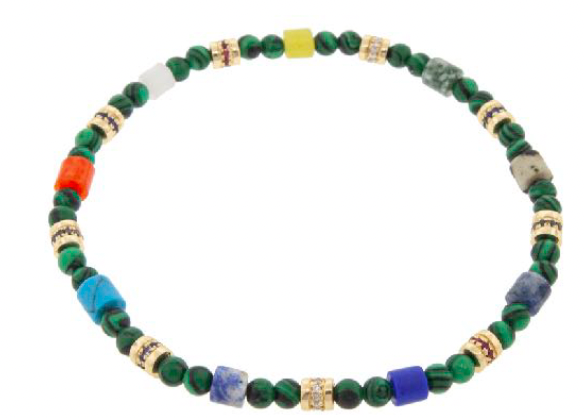 luis morais Diamond Sapphire and Ruby Short Rolls on Malachite Beaded Bracelet