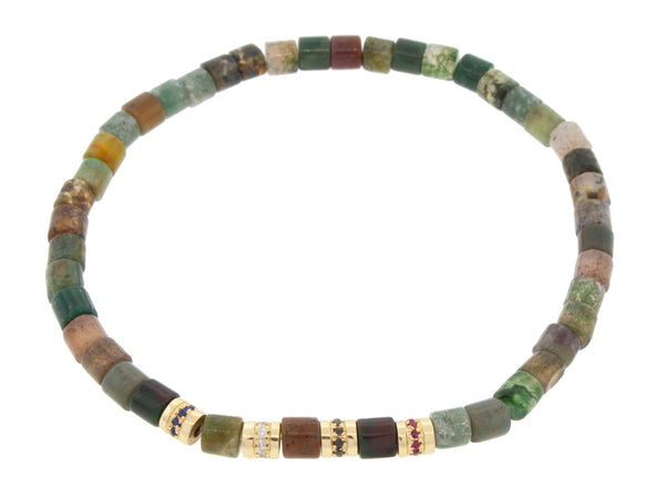 luis morais Diamond Sapphire & Ruby Indian Agate Bead Bracelet