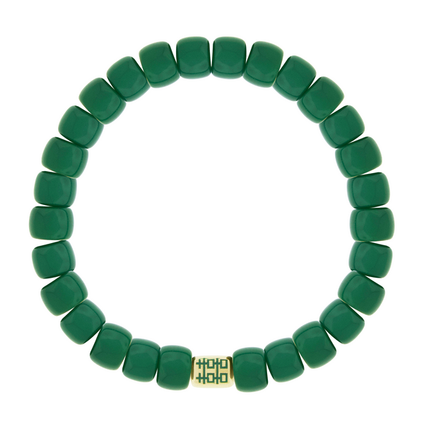luis morais DOUBLE HAPPINESS Ingot on Green Glass Bead Bracelet