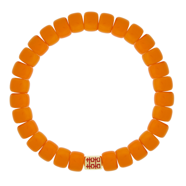 luis morais DOUBLE HAPPINESS Ingot on Orange Glass Bead Bracelet